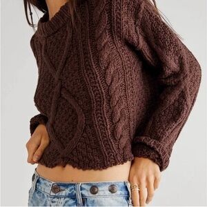 Free People Cutting Edge Cable Pullover in Brown Sz Small